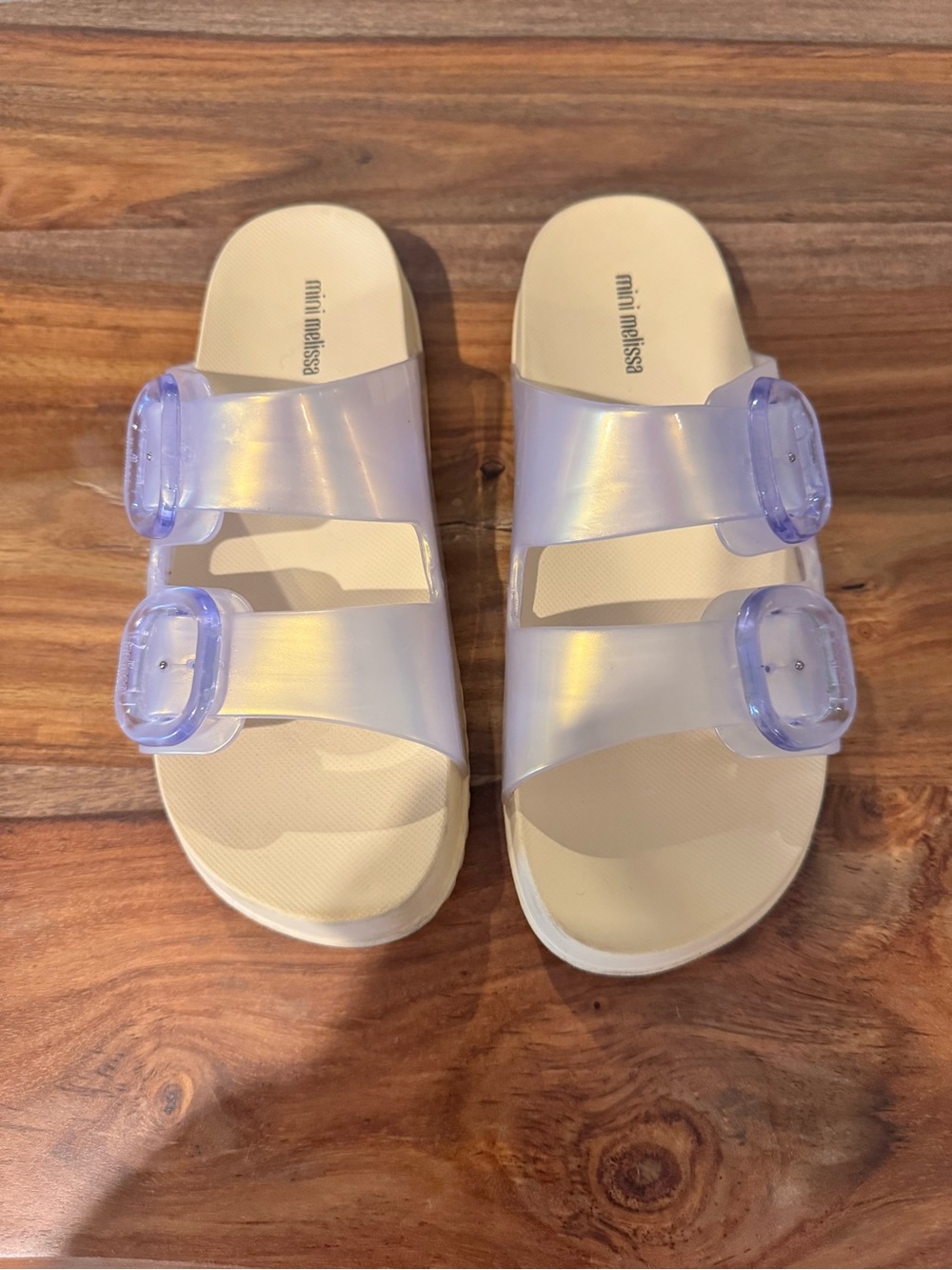 Mini Melissa Iridescent Lavender Buckle Jelly Slides
